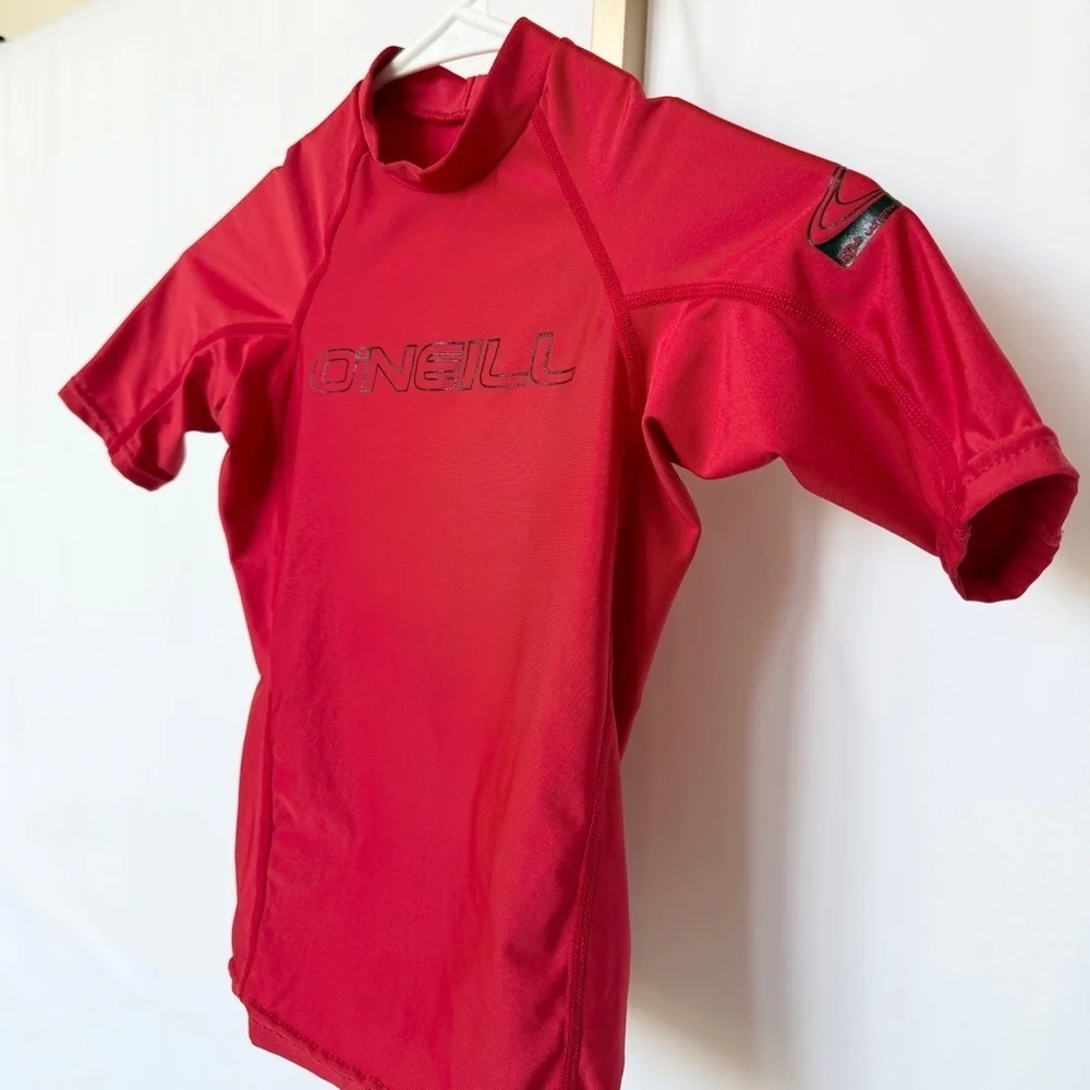 O'Neill Youth Rash Guard Shirt Red UPF 50+ Short Sleeve Size 10 Swimming Surf